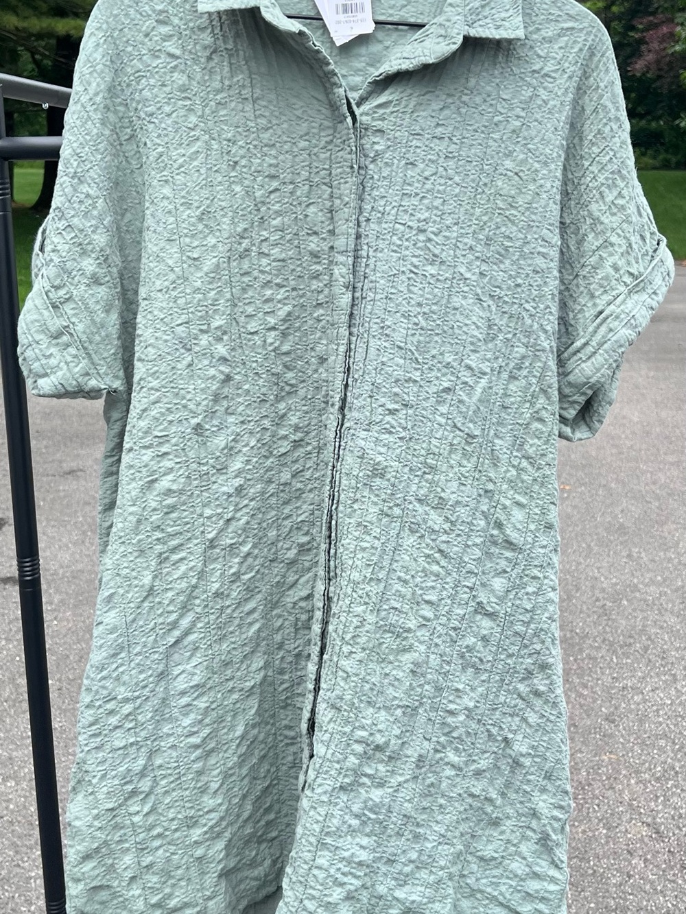 NWT Abercrombie & Fitch Sage Green Crinkle Cotton Shift Dress Large Pockets